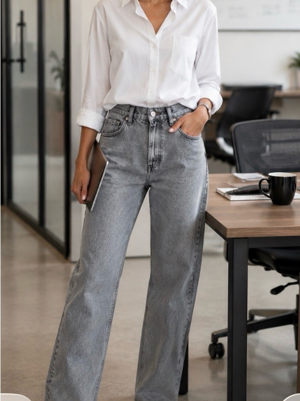 Agolde Wide-Leg Jeans - Light Grey